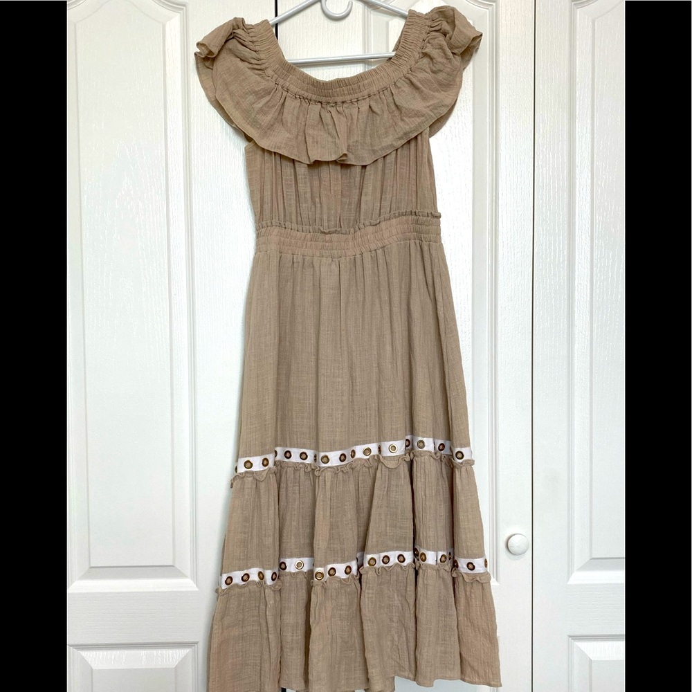 MISA Linen Off Shoulder Midi Dress - Size M